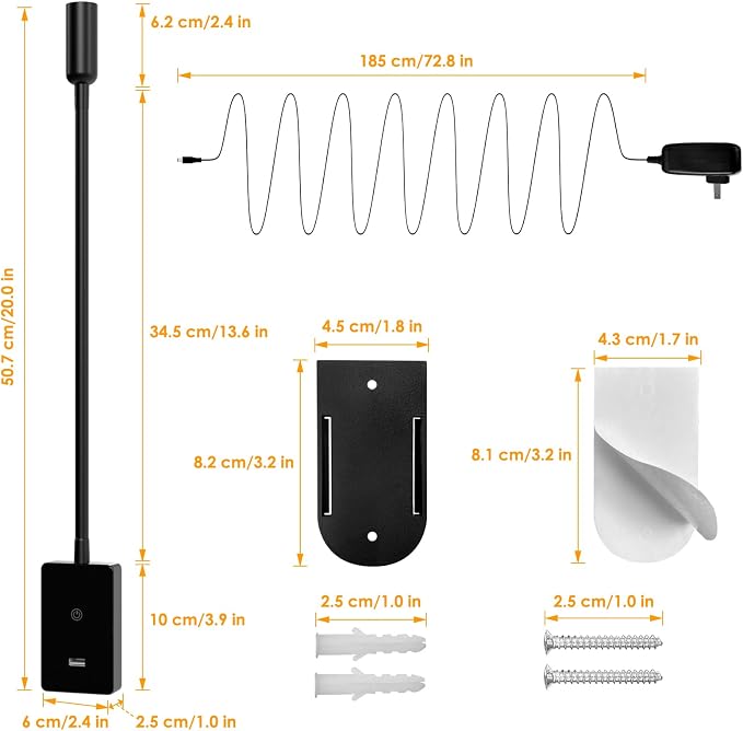 ENUOTEK LED Wall Mounted Bedside Lamp with Flexible Gooseneck, Remote Control Black Wall Mount LED Reading Spot Light for Bedroom, Timer Auto Off, Stepless and Step Dimmable, Neutral White Lighting