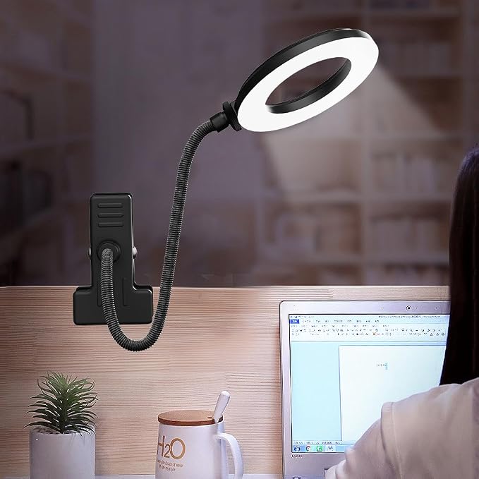 LED Desk Lamp with Clamp, 3 Color Modes, 10 Brightness | Eye-Caring Reading Light, Flexible Gooseneck, USB Powered, Dimmable, Clip On Design