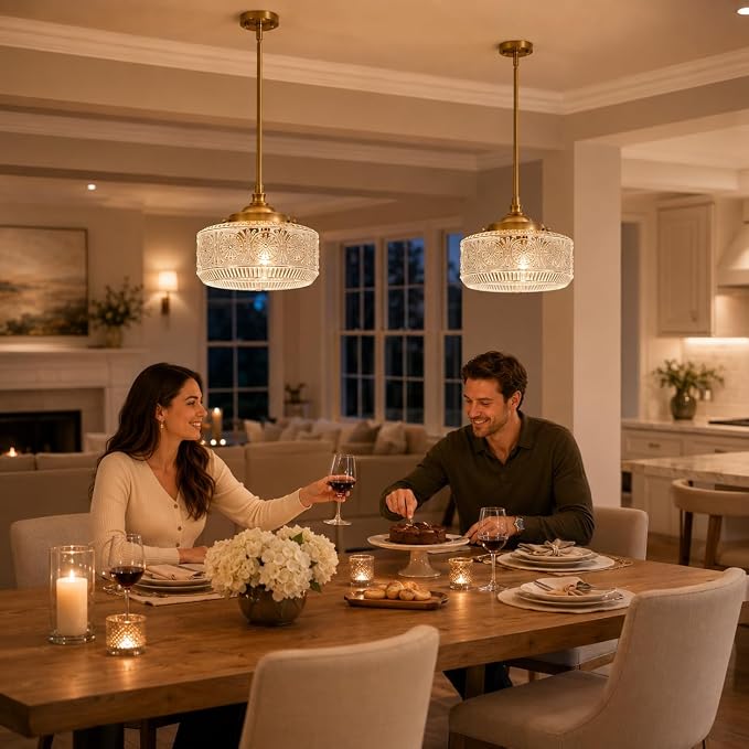3-Light Vintage Gold Pendant Lights Kitchen Island with Clear Glass, Adjustable Pendant Lighting for Kitchen Island Pendant Light Convertible Ceiling Mount Or Hanging Fixture for Hallway Bathroom