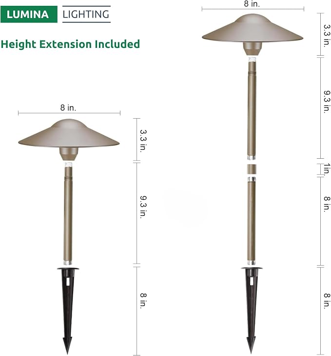3W Landscape Lighting 12V Low Voltage Path Lights Warm White Waterproof Outdoor Replaceable G4 LED Bulb for Garden Pathway Lawn Yard Bronze 8-Pack