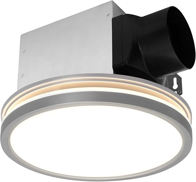 Akicon Bathroom Exhaust Fan with Light, 80 CFM 2.0 Sones Bathroom Fan for Ceiling, 3CCT 15W Dimmable LED Light and 3.5W Nightlight Vent Fans Combo for Home, Round, Sliver