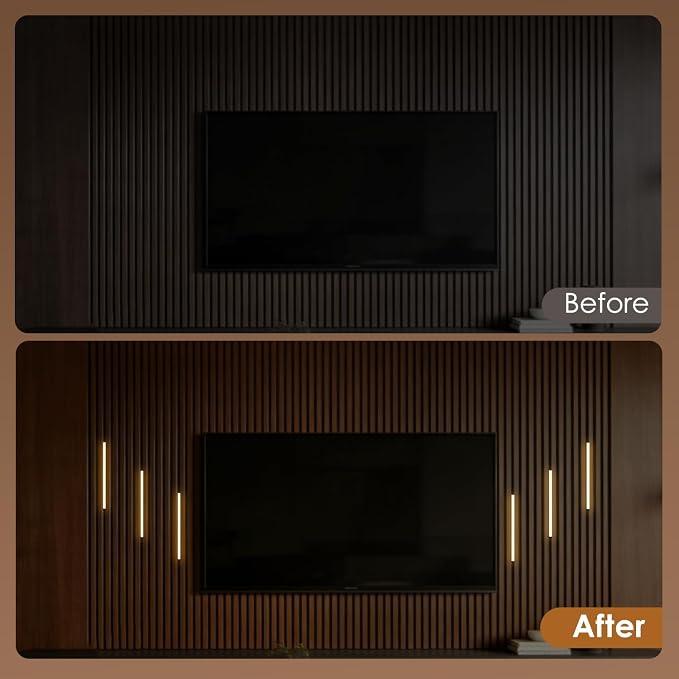 Slat Wall Lights for Wood Panel-6PCS LED Recessed Lighting Kit | White Light Cover Adhesive Black LED Strip Light for Interior Wood Slat Wall,Dimmable &Touch 3000K Wall Panel Light