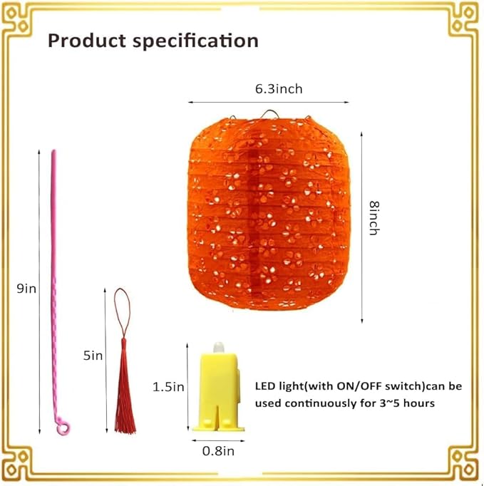 10PCS Paper Lanterns Chinese New Year Spring Festival Lantern 6inches Variety Color with LED Lights, Hanging Valentines Lanterns with Tassels Walking Sticks for Wedding Dinner Birthday Party Decor