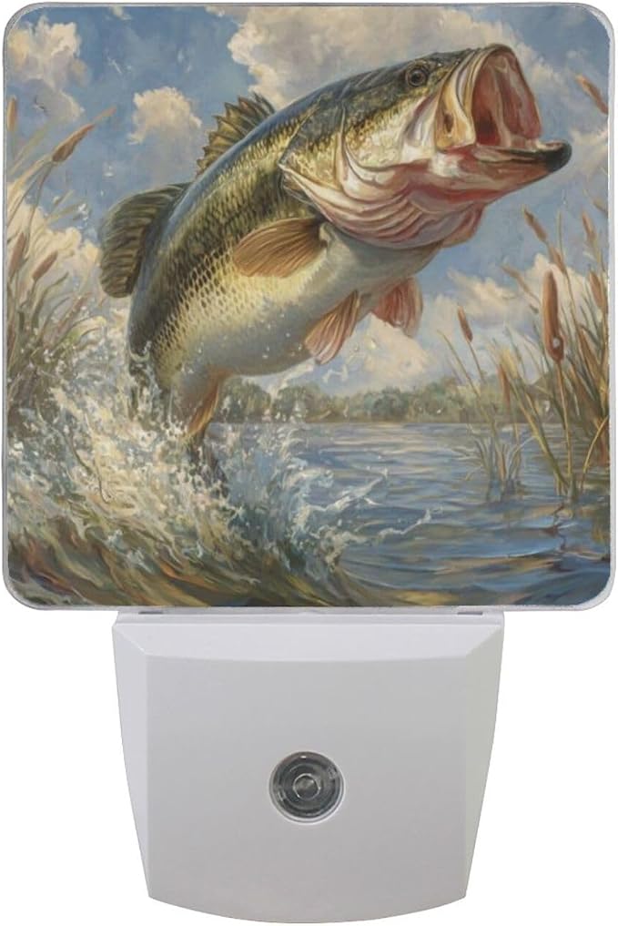 Big Bass Fish Night Light Dusk to Dawn Sensor LED Night Dimmable Nightlight Lights Plug into Wall for Living Room