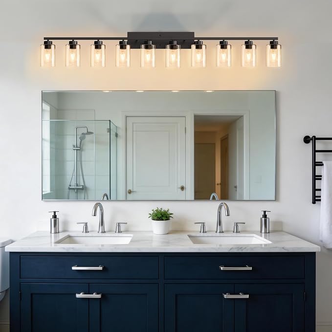 IZORRO Modern Bathroom Light Fixtures, 10 Light Black Vanity Lights, Bathroom Lighting Fixtures Over Mirror with Clear Glass for Living Room Cabinet Bedroom