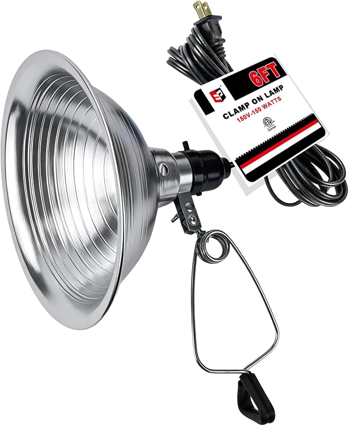 EP Clamp Lamp Light with Detachable 8.5 Inch Aluminum Reflector, 150 Watt E26 Socket (No Bulb Included), 6 Foot 18/2 SPT-2 Cord Cord, 1 Pack