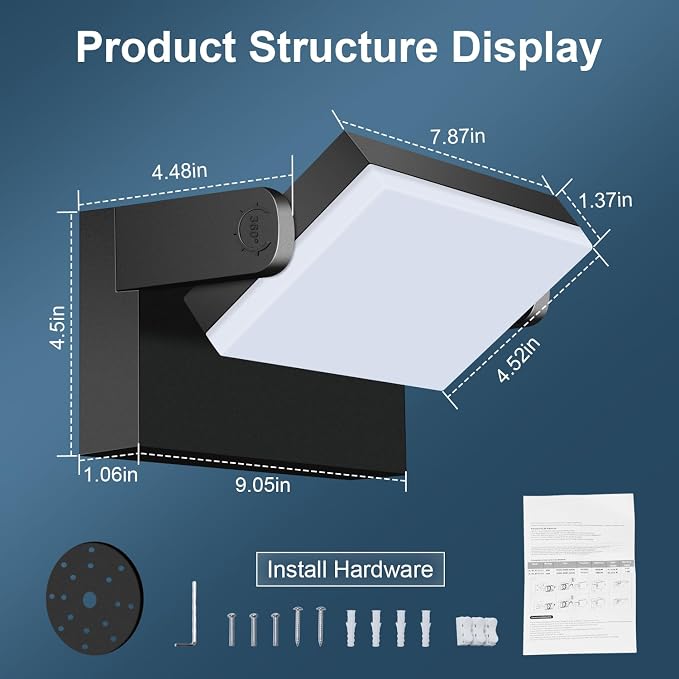 60W Outdoor LED Wall Light 360° Rotatable Panel 5000K IP65 2Pack | 5000LM Black Flood Light, Modern Commercial Security Exterior Lighting Fixture Wall Mount for Garage, Barn, Porch, Yard