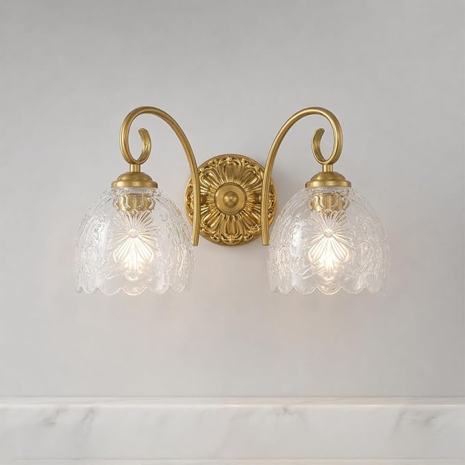 Hamilyeah Gold 2-Light Vanity Bathroom Light Fixtures Over Mirror, Vintage Vanity Lights Wall Sconce Light Fixture for Bathroom Vanity, Bedroom, Hallway, Farmhouse Bathroom Lighting