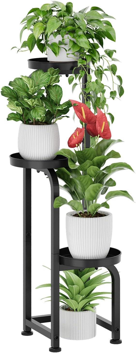 Bamworld Tall Plant Stand Indoor Outdoor Corner Metal Flower Pot Stands | 3 Tier Black Heavy Duty Plant Shelf for Patio Garden Balcony Living Room Bedroom(Patent Design)
