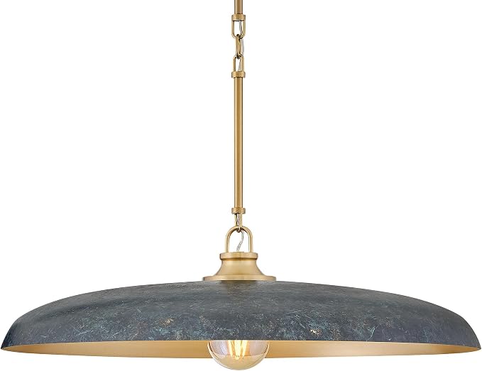 Hinkley Sadie 24" Large Dome Chandelier, Antique Verdigris/Lacquered Brass | Two Tone Saucer Pendant, Includes (5) 7" Downrods, Needs a Med. LED Bulb, Adjustable Height, Dining Room, Kitchen