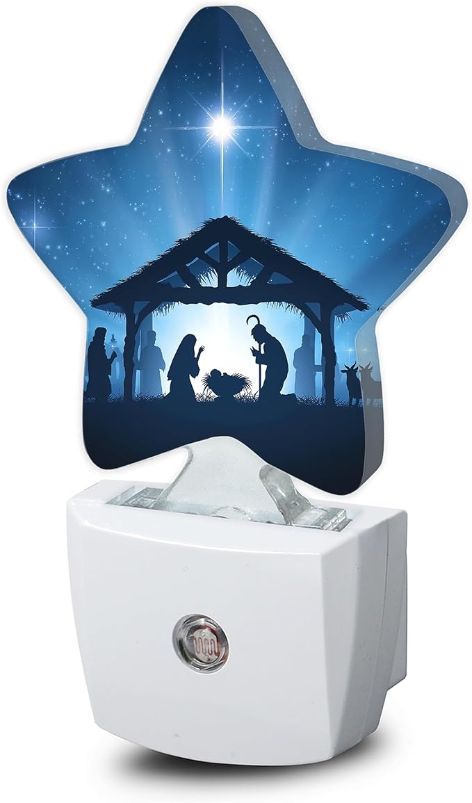 Nativity Scene Dusk to Dawn Star Night Light,Christmas Starry Sky Smart Sensor Nightlight for Bedroom Kitchen Hallway Stairs,Plug-in Energy Efficient Decor Desk Lamp Women Men Gifts