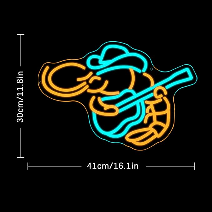 Cowboy Shrimp Neon Sign For Wall Decor Guitar Neon Light Music Led Sign Lobster Led Light Seafood Neon Light Sign for Restaurant Kitchen Music Bar Decor