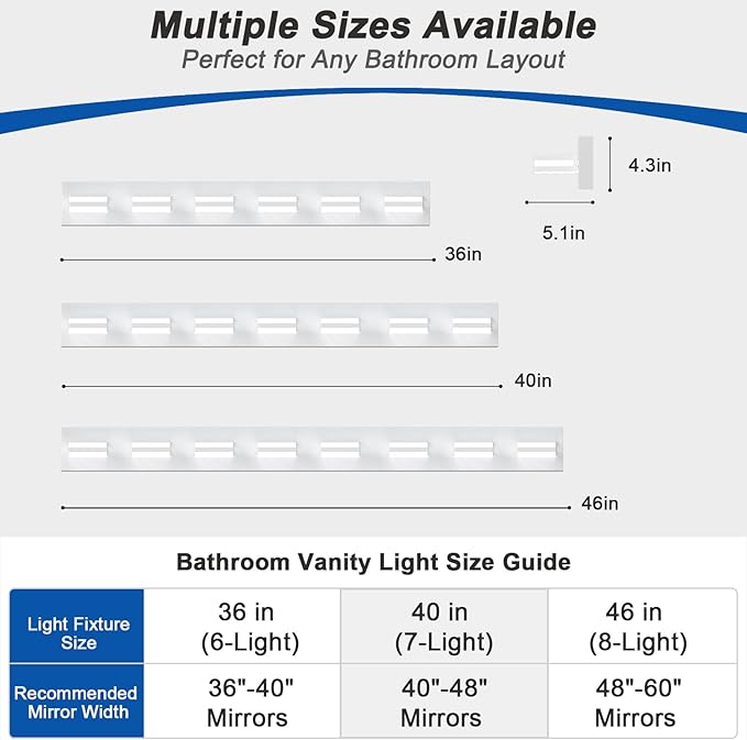 IZORRO LED Modern Bathroom Lights Fixtures(8-Light,Dimmable),Matte White Acrylic Wall Lighting,Vanity Lights for Bathroom Over Mirror - 6000k 46In （No Assembly Required）