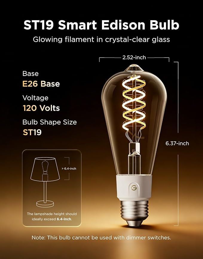 Govee Edison Bulbs, Smart Vintage Light Bulbs, RGB Color Changing and Tunable White, Compatible with Matter, Alexa & Google Assistant, LED Filament Bulb, ST19(58), E26 Base for Kitchen Island, 4 Pack