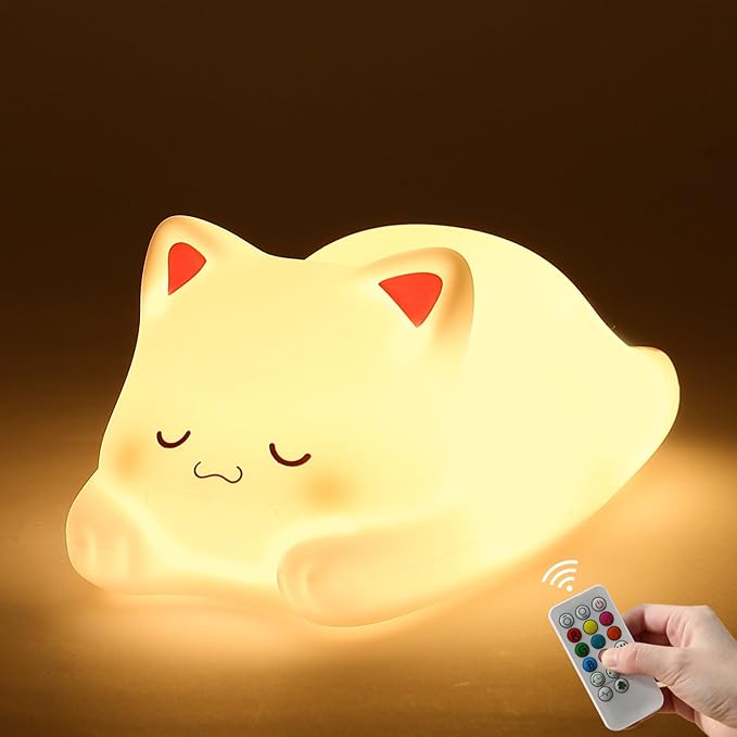 ZKLiLi Night Light for Kids Lamp, 16 Colors Lamp Cute, Dimmable Baby Night Lights for Nursery,Silicone Rechargeable Nightlight for Kids Room, Kawaii Room Decor (miyan-pamao-Remote)