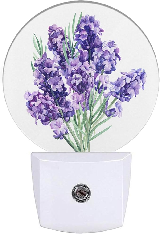 EKOBLA Lavender Night Light, Hope Flowers Purple Blossoms Floral Bouquet Night Lights Plug into Wall for Boys Girls, Led Lamp for Stairway Bedroom 0.5W Nightlight Sleep Friendly