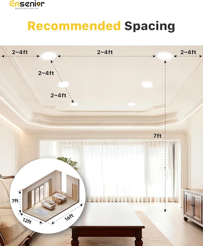 Ensenior 6 Pack 4 Inch Ultra-Thin LED Recessed Light with Junction Box, 2700K-6000K Selectable, 9W 75W Eqv, Dimmable, 750LM High Brightness - ETL Certified