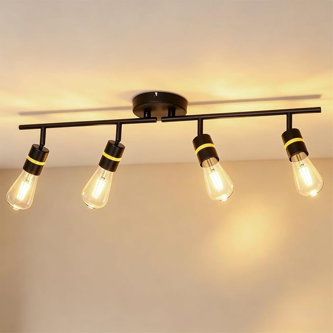 HiBay 4-Light Track Lighting, Rotatable Ceiling Spotlight, Black Gold, E26 | 4 heads for kitchen or dining room, adjustable black-gold design aims light where needed, E26 base for your own bulbs