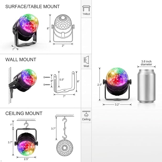 2-Piece Party Lights, Voice Controlled with Remote Control | Disco Ball Lights, DJ Strobe Lamp, Wedding Bars, KTV Karaoke/New Year's Eve Halloween Christmas Decorations. ﻿