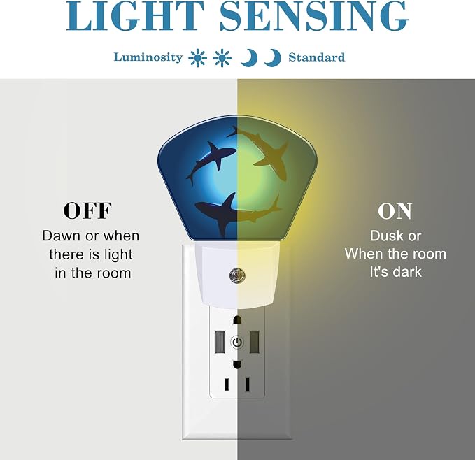 Floating Sharks Night Light for Kids, Sharks LED Night Light Plug into Wall with Dusk to Dawn Sensor for Girls Boys Women Men Room, Hallway, Kitchen, Bathroom, Stairs Decor