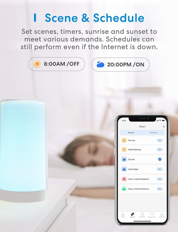meross Smart Table Lamp, Compatible with Apple HomeKit and Amazon Alexa | Bedside Lamp, Work with Google, SmartThings, Siri, Tunable White and Multi-Color, Touch Control, Voice and App Control