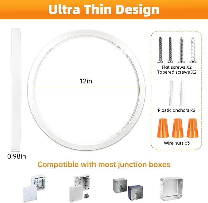 12Inch 4Pack LED Flush Mount Ceiling Light,5CCT,ETL Listed,Dimmable White | Hardwired 5CCT Selectable 2700K-5000K,24W 3200LM Dimmable Round Flat Panel Light Fixture for Bedroom,Kitchen,Bathroom&Indoor