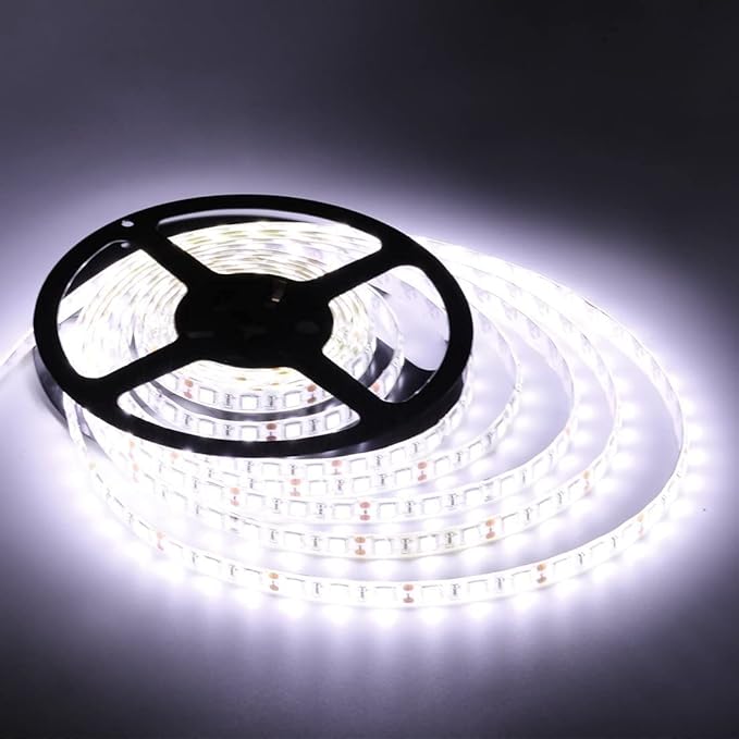 Flexible LED Strip Lights,600 Units LEDs,LED Strips,Waterproof,12 Volt LED Light Strips, Pack of 16.4ft/5m,for Holiday/Home/Party/Indoor/Outdoor Decoration (Waterproof&White&1Pack)