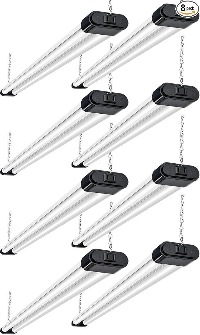 hykolity 4FT Linkable LED Shop Light,44W 4600LM 5000K Daylight,8 Pack | Plug-in Hanging/Surface Mount Utility Light, Daisy Chain Shop Lights for Garage,Workshop,,Warehouse,Utility Room,Black