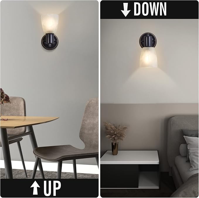 Wall Sconces Set of 2, Matte Black Vanity Lights for Bathroom, Modern Wall Light Fixtures with Rotary Switch, Wall Mount Light with Frosted Glass, Farmhouse Lamp for Bedroom Mirror Living Room