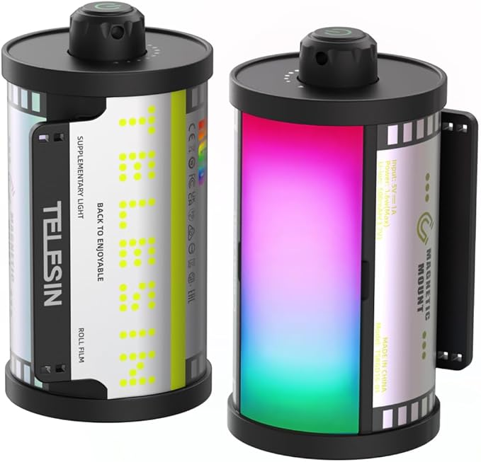 TELESIN 2PCS Magnetic RGB Video Lights | Cold Shoe Mount for DSLR Camera Photography Attachment | CRI 95+ & 2700-7500K | Portable RGB LED Camera Light with Diffuser | Streaming, Content Creator