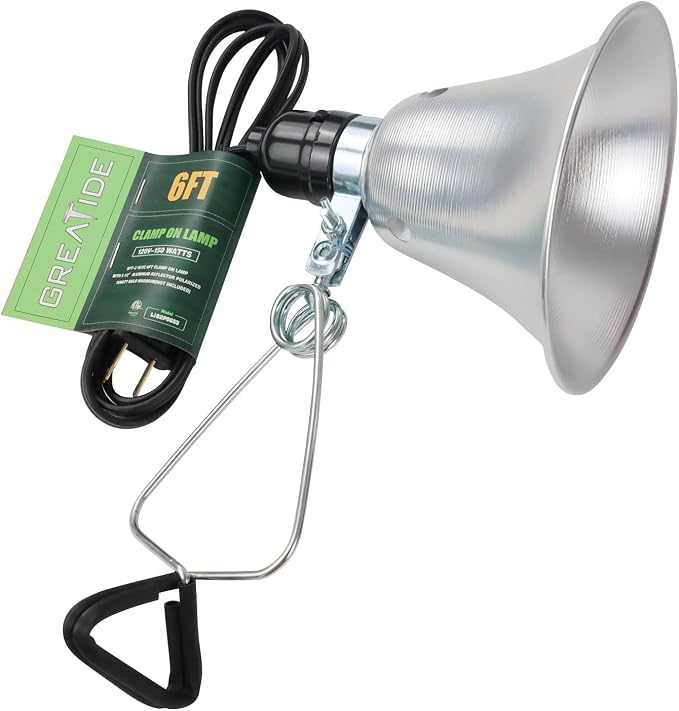Clamp Lamp Light with Detachable 5.5 Inch Aluminum Reflector, 60 Watt E26 Socket (No Bulb Included), 6 Foot 18/2 SPT-2 Cord
