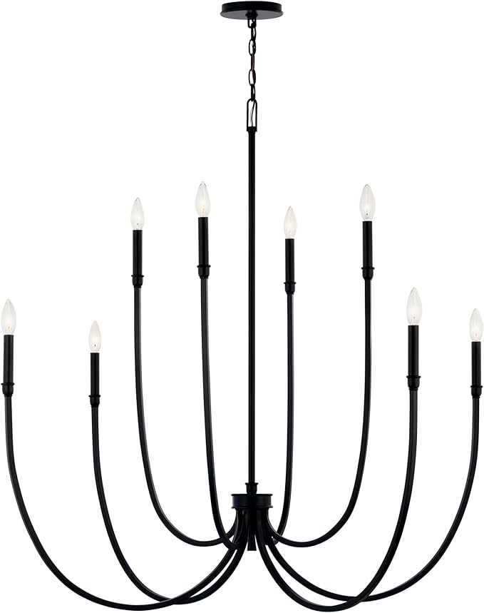 Kichler Malene 8-Light Foyer Chandelier, Updated Traditional Light in Black, Sloped Ceiling Compatible, for Foyer, Dining Room or Living Room (43.5" x 42.25"), 52699BK