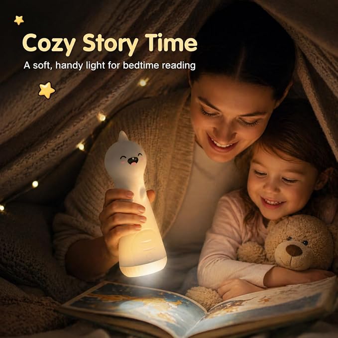 ShaArkMango Flashlight with Night Light for Kids Rechargeable LED Dimmable Nightlight Toddler Bed Room Glow in Dark Handheld Emergency Flashlight for Nursery Traveling Nighttime Use