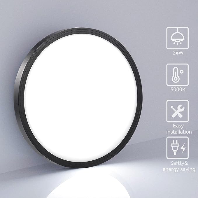 16Pack-12 Inch 3200LM Flush Mount LED Ceiling Lights,Black 28W Slim Ceiling Light Fixture Round Day White 6000K Thin Round Flat Ceiling Lights 120V Surface LED Ceiling Light 300W Equivalent