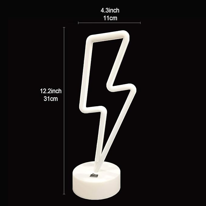 Pink Lightning Bolt Neon Sign, Aesthetic Room Decor for Bedroom, Battery/USB Operated LED Light with Base