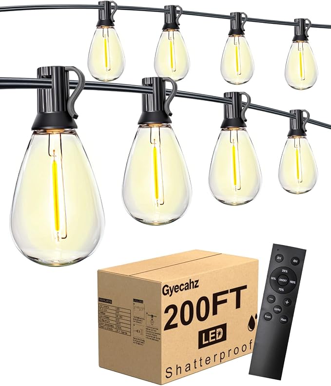 200FT Outdoor String Lights with 76+2 S11 LED Bulbs, Waterproof Dimmable Patio Lights with Remote, Shatterproof E12 Hanging Bistro Lights for Backyard, Porch, Garden, Deck Outdoor Decor