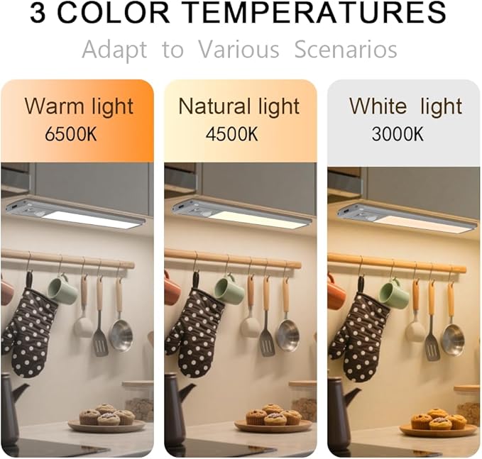2 Pack Motion Sensor Under Cabinet Lights, 66 LED Rechargeable Closet Light with 3 Color Temps & Stepless Dimming, 2200mAh High Capacity Wireless Magnetic Light for Kitchen, Pantry, Wardrobe
