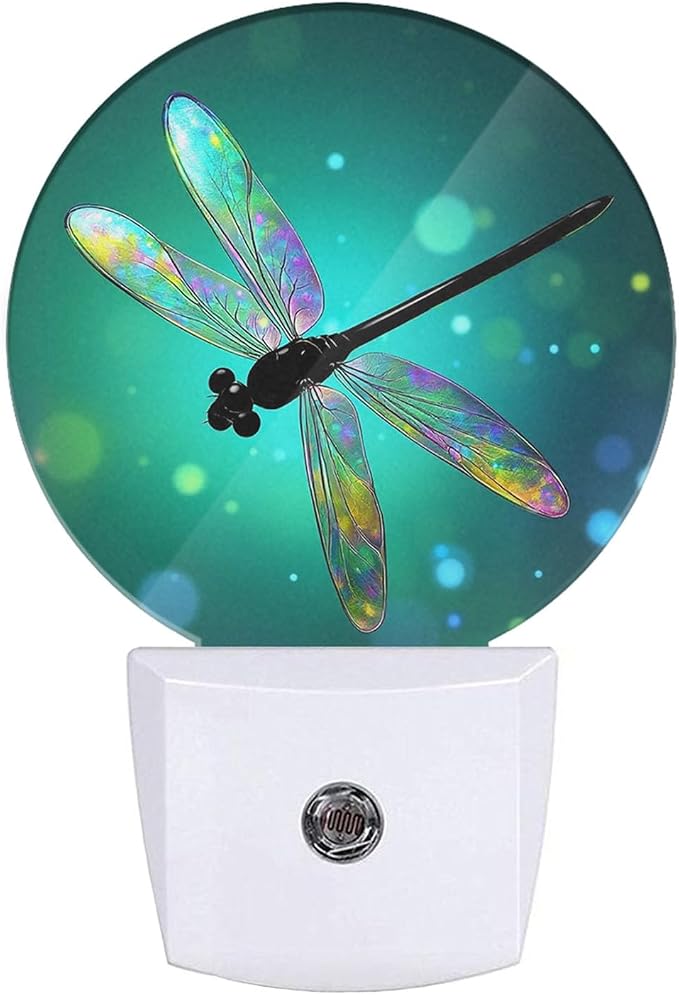 EKOBLA Dragonfly Night Light, Fantasy Green Dragonfly Night Lights Plug Into Wall with Dusk to Dawn Light Sensors for Bedroom, Bathroom, Hallway, Kitchen