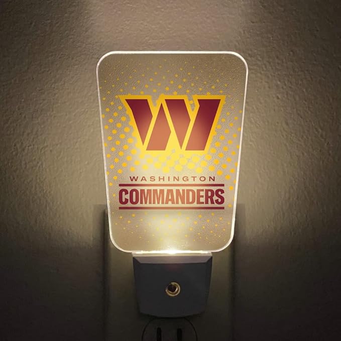 Party Animal NFL Team LED Night Light, with Auto Sensor and 3 Light Settings, Slim 5-Inch Design fits Standard Outlets, Washington Commanders