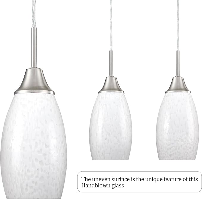 Viinew Mini Glass Pendant Light,4.72" White Glass Hanging Light | Handblown Milk White Oval Art Glass Hanging Pendant Light for Kitchen Island Dining Room Living Foyer Entry Brushed Nickel