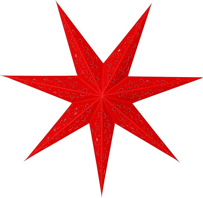 GalaxyArts 24-Inch Red Paper Star Lantern - 3D 7-Point Hanging Decoration for Christmas, Diwali, Party, Wedding - Handcrafted Foldable Lamp for Indoor & Outdoor Use - Boho Star Light (Medium)