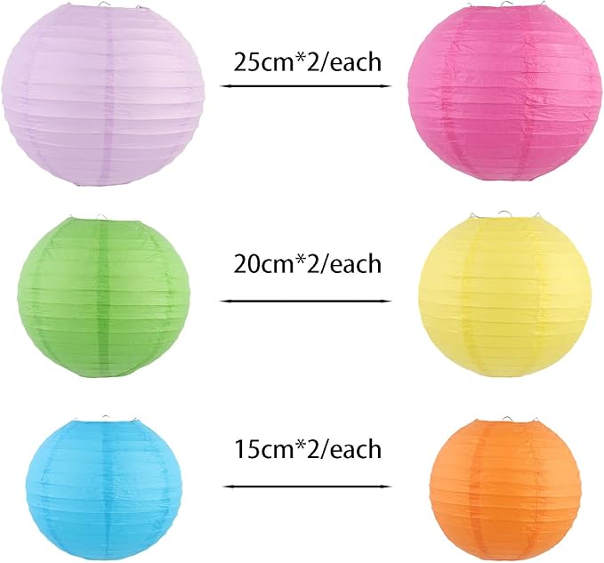 ZOOYOO Pastel Paper Lanterns,Multicolor Round Hanging Paper Lanterns Decoration for Easter,Birthday,Wedding,Baby Shower,Graduations,Summer Party,Home,Garden Decoration 12PCS