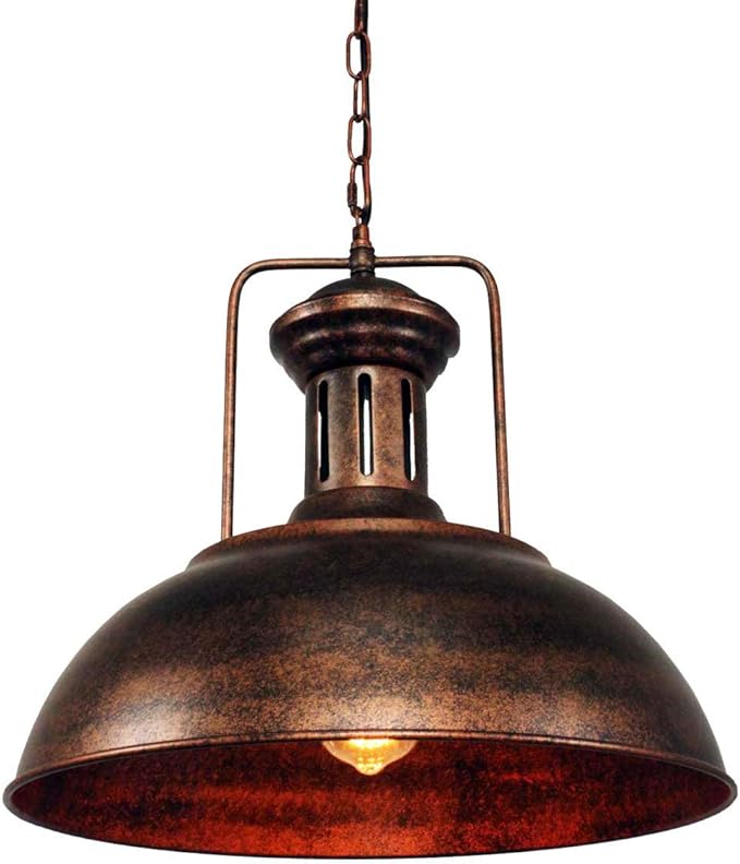 Lingkai 16.14" Farmhouse Pendant Light, Rustic Vintage Hanging Light Fixture Barn Dome Lampshade Ceiling Mount Lamp for Kitchen Island Dining Room
