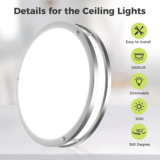 hepside 2 Pack Flush Mount Ceiling Light Fixture, Dimmable & 5 Color Temperatures Ceiling Light, 16inch 36W 3000K 3500K 4000K 5000K 6500K Adjustable Ceiling Lamps for Bathroom Bedroom Hallway