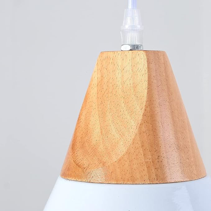 White Pendant Lights Kitchen Island,White Pendant Lights Farmhouse,Adjustable Wood Hanging Light Fixture,Industrial Pendant Lighting for Dining Room,Living Room,Bedroom,Hallway,Kitchen,Bar