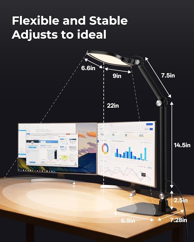 Led Desk Lamp for Office Home, Reading, Crafts & Zoom Swing Arm Task Lights | 1200lm Eye-Caring Light for Computer Monitor, Dimmable 5 Color & Brightness, 30/60 Min Timer, Memory Function, Touch & Remote