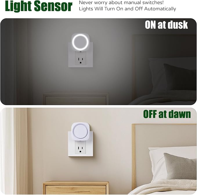 White Night Lights Plug in to Wall,4 Packs Dimmable Night Light with Auto Dusk to Dawn Sensor,Soft Glow Night Light for Bathroom, Bedroom,Hallway, Stairs, Kitchen,White
