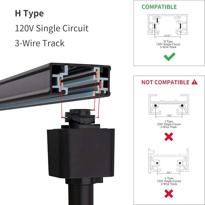 mirrea H Type Track Lighting Head to E26 Medium Screw Base Adapter Light Direction Adjustable Pack of 12 (Black)