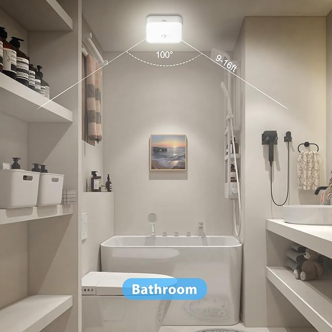 Rechargeable Motion Sensor Closet Light, Rechargeable Battery Operated Ceiling Light Wireless, 500LM Wireless Motion Activated Light for Shower Stairs Hallway Pantry Porch Garage, 5000K