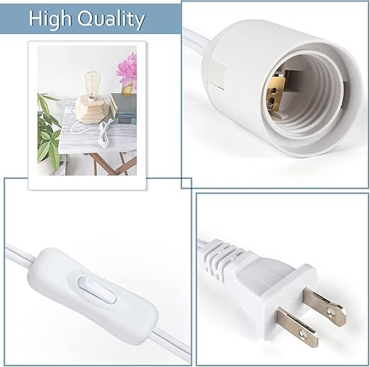 JACKYLED Extension Hanging Lantern Cord Cable 4-Pack 20ft UL 360W with E26 E27 Socket On/Off Button Pendant Lighting White
